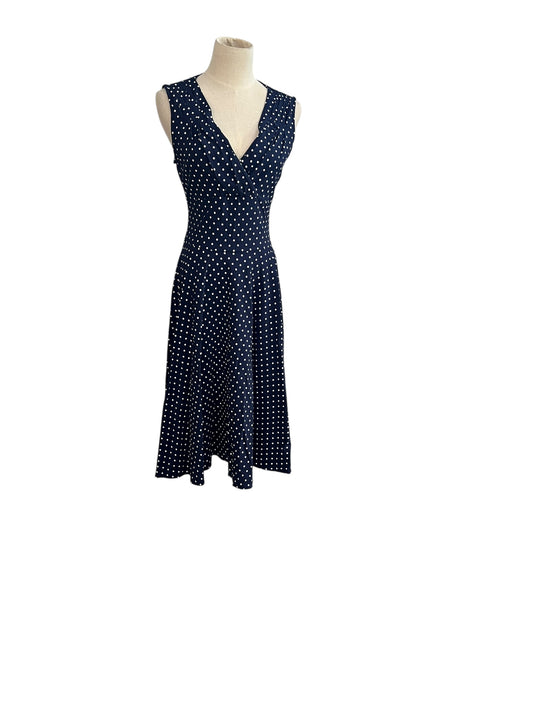 UNIQUE VINTAGE NAVY POLKADOT DRESS | 6-8