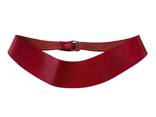 RED PUNCTURED LEATHER BELT | S