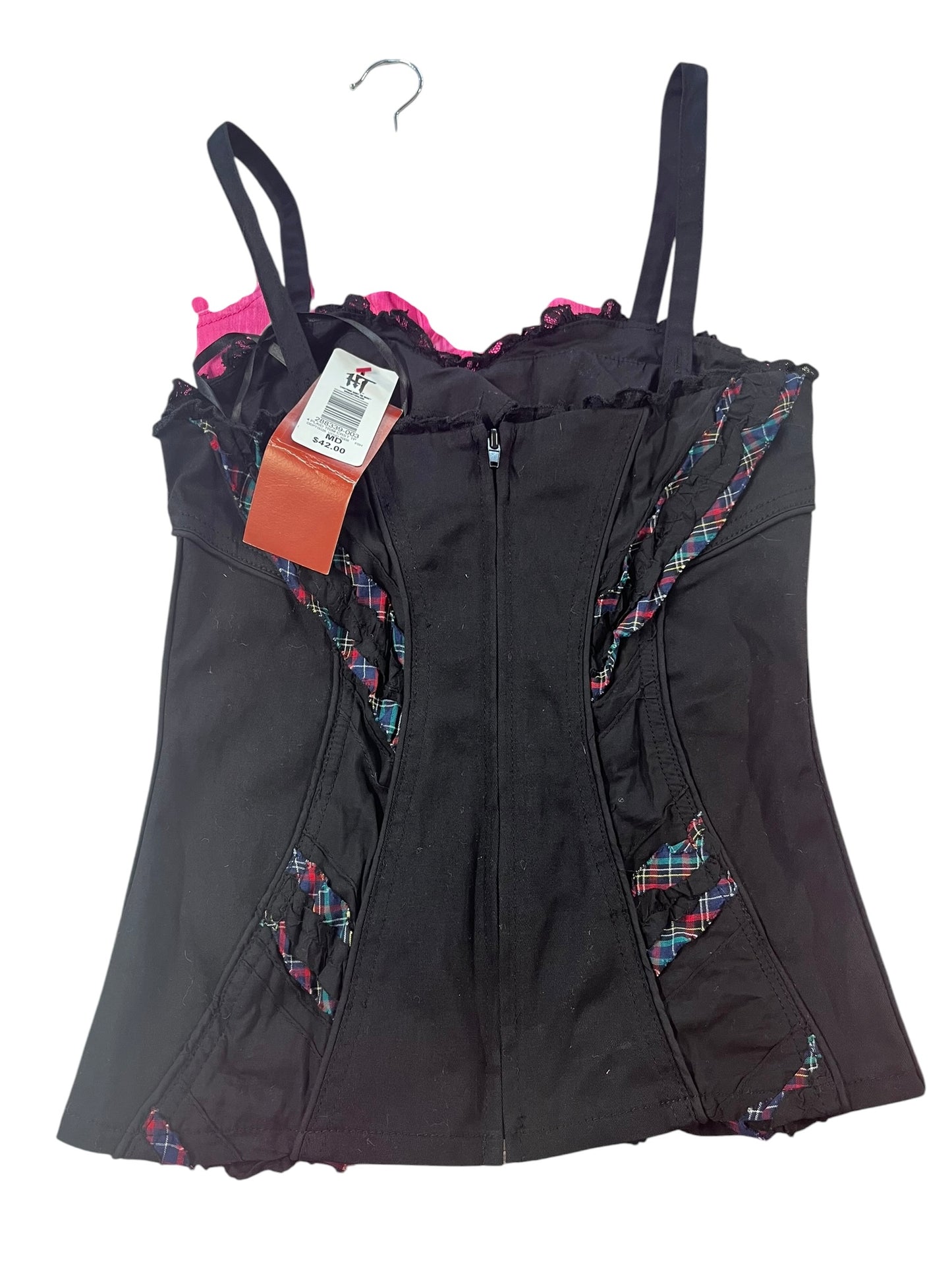 TRIPP NYC BLACK & TARTAN CORSET TOP | M