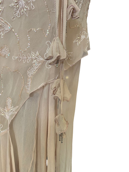 JENNY BANNISTER PINK BEADED SILK DRESS | 10