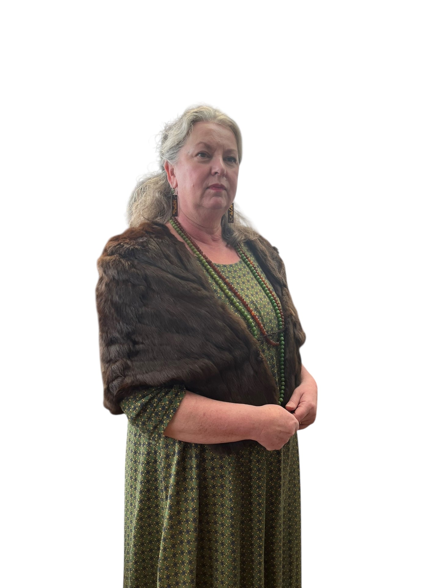 MID BROWN RABBIT FUR STOLE 14/16