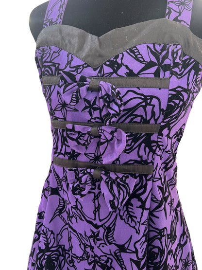 H&R PURPLE & BLACK VELOUR DRESS | 12