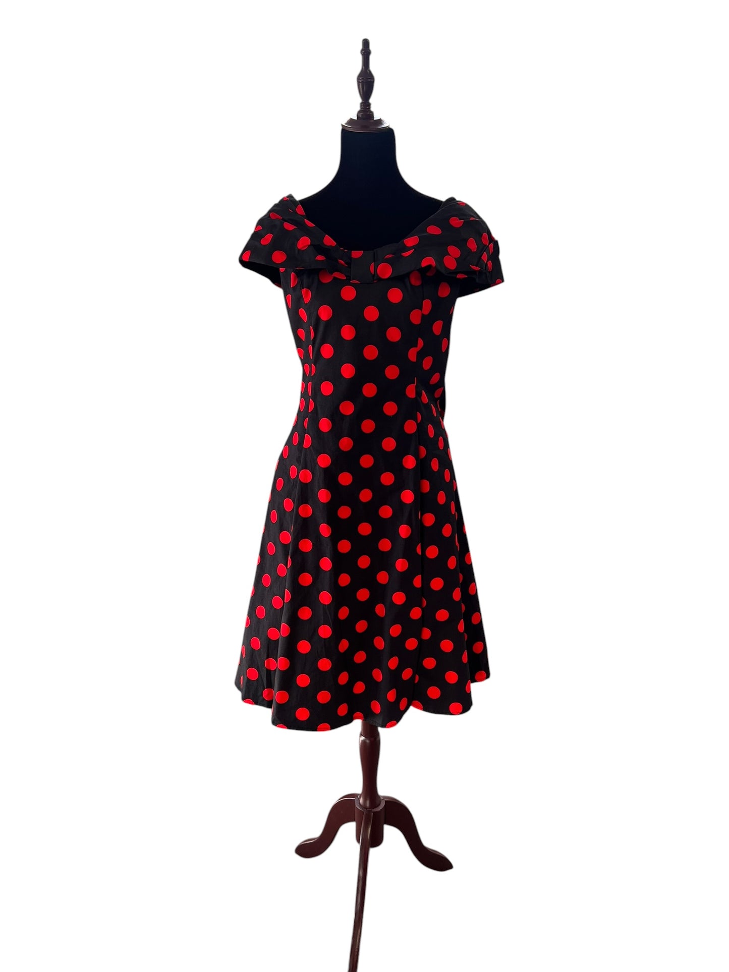 H&R RED POLKA DOT BLACK DRESS | 14