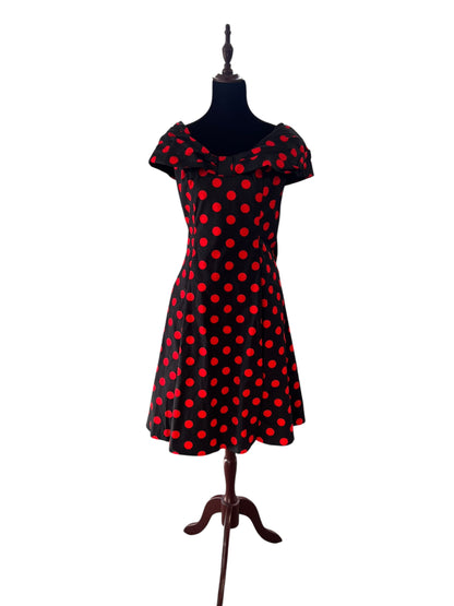 H&R RED POLKA DOT BLACK DRESS | 14