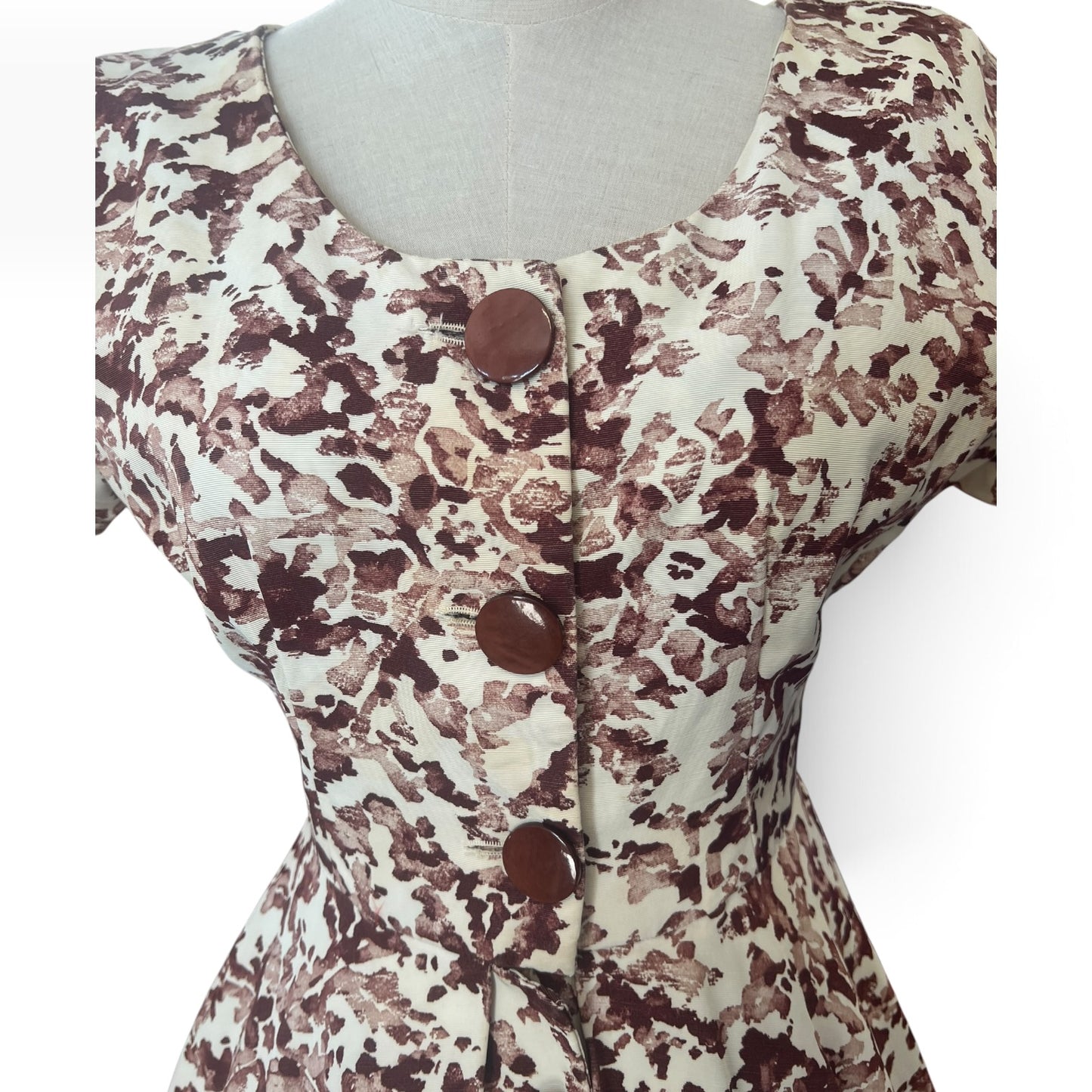 BROWN & CREAM 1950s DRESS | 6-8