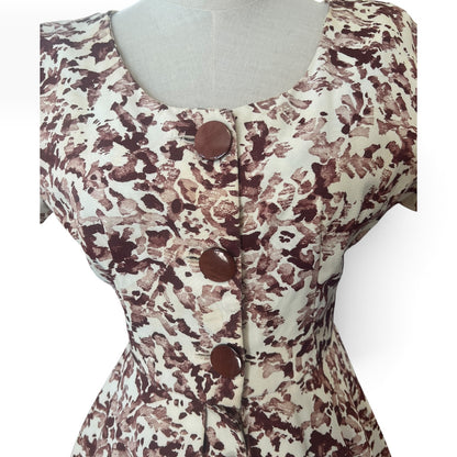 BROWN & CREAM 1950s DRESS | 6-8