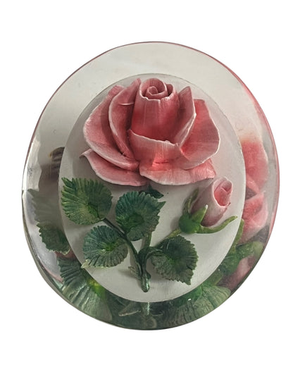 OVAL PINK ROSE LUCITE  BROOCH