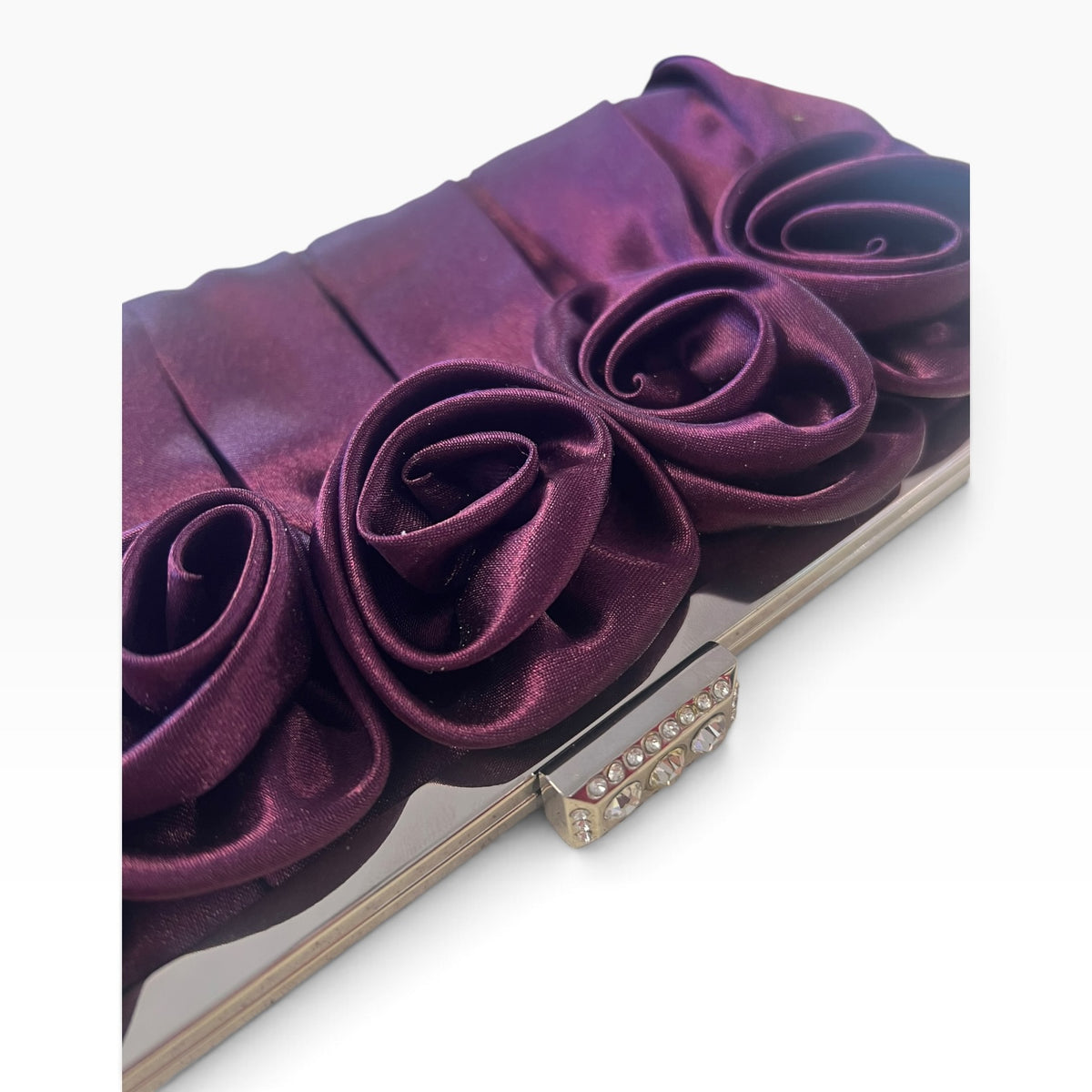 AUBERGINE ROSETTE EVENING BAG
