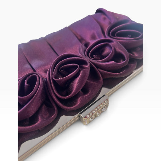 AUBERGINE ROSETTE EVENING BAG