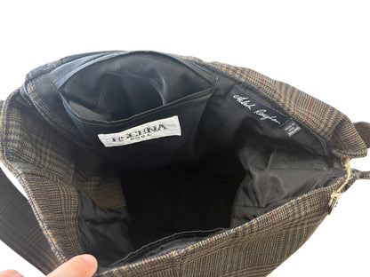 BROWN PLAID RECYCLED SUIT JACKET SATCHEL