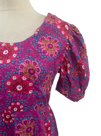 PINK & PURPLE FLOWER POWER 70s DRESS SZ 8/10