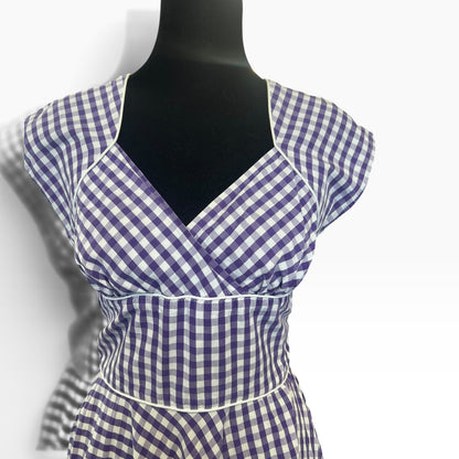 HELL BUNNY PURPLE GINGHAM DRESS | S/8