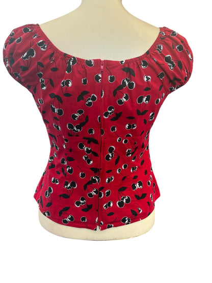 HELL BUNNY RED CHERRY PEASANT TOP | XL