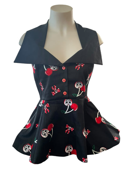 IN GEAR SKULL CHERRIES PEPLUM HALTER | 10