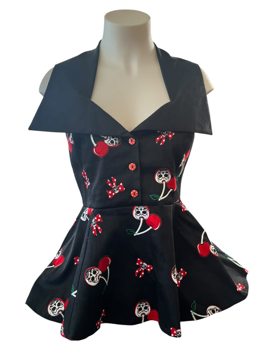 IN GEAR SKULL CHERRIES PEPLUM HALTER | 10