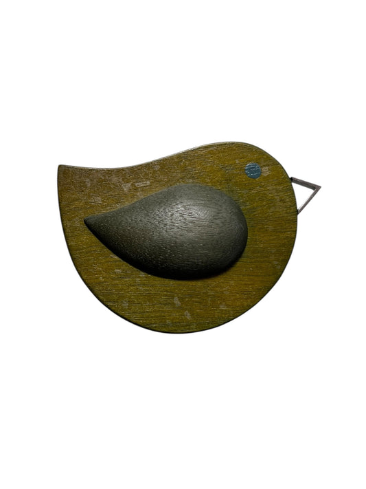WOOD BIRD BROOCH