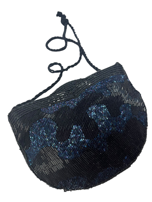 BLACK & BLUE BEADED SHOULDER BAG