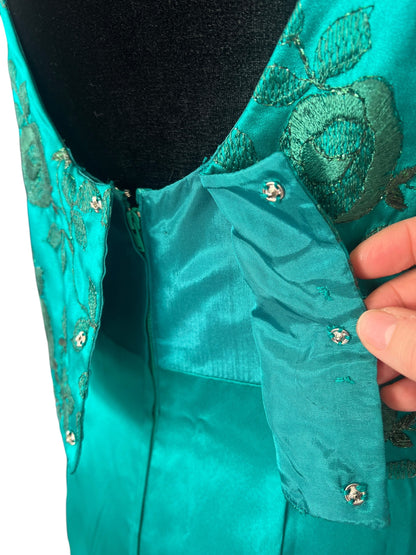 GREEN ENVY SATIN GOWN | 10