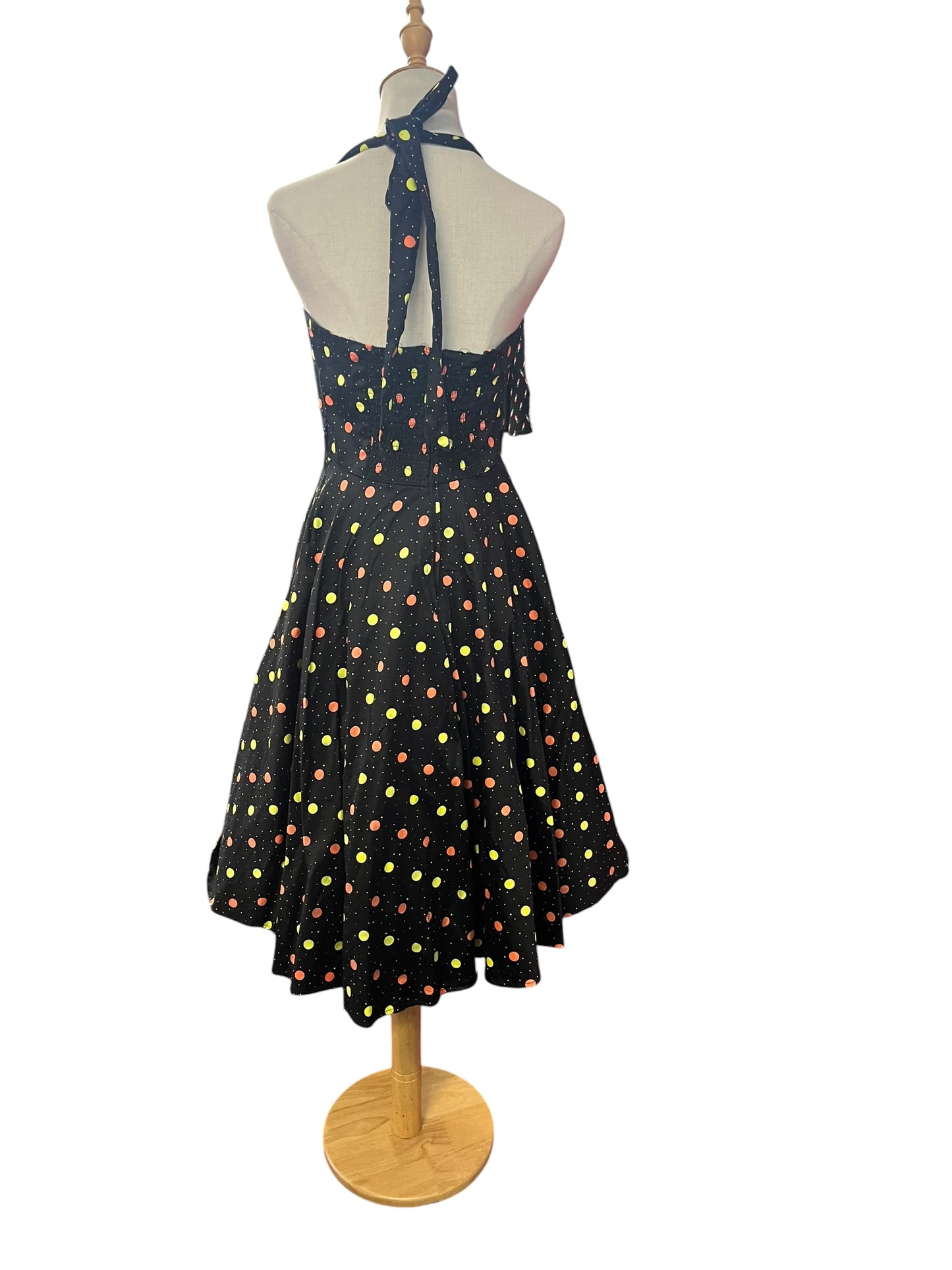 BLACK RED & YELLOW POLKADOT DRESS | S