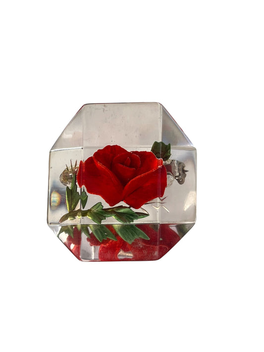 SQUARE RED ROSE BROOCH