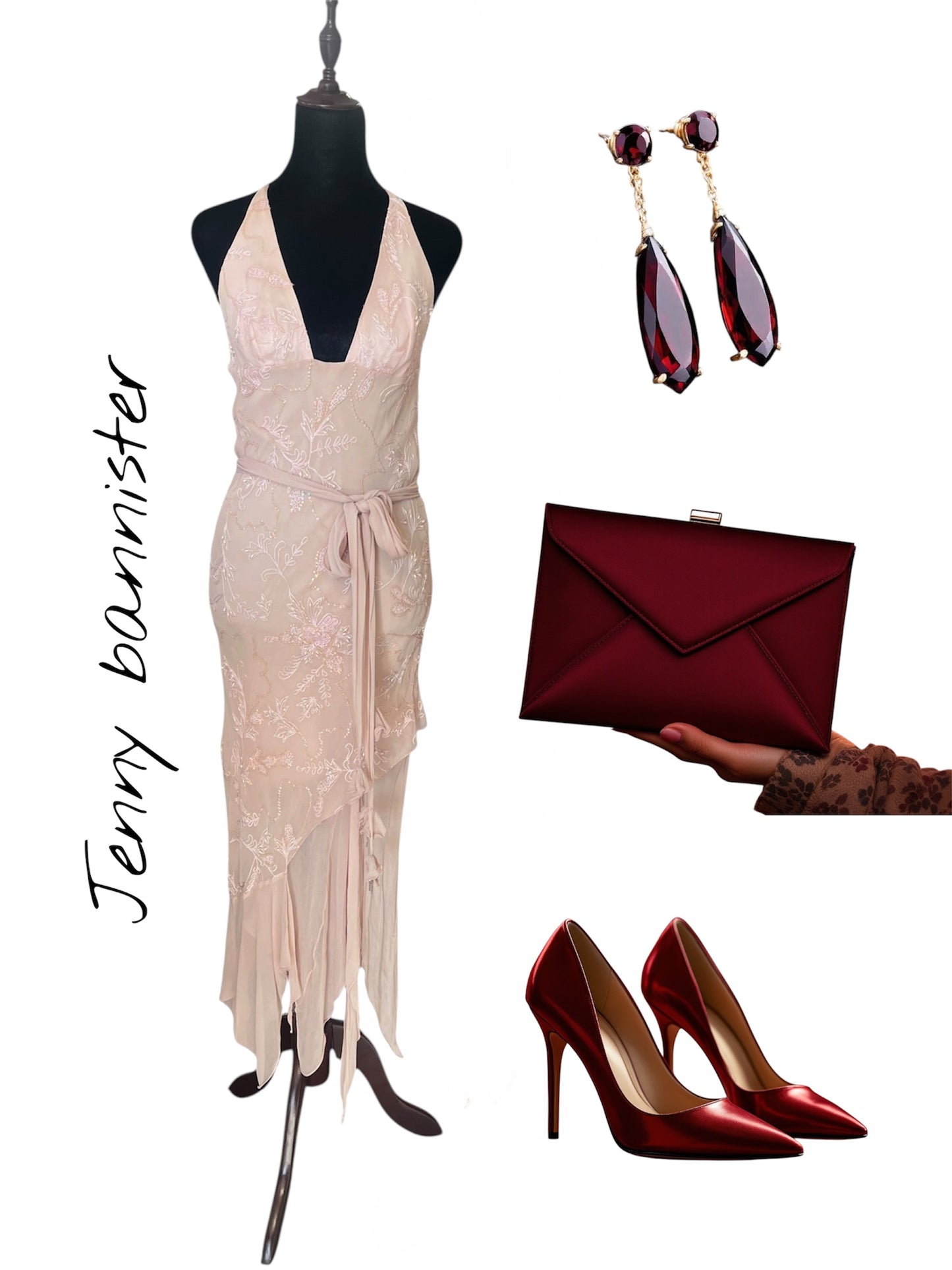 JENNY BANNISTER PINK BEADED SILK DRESS | 10