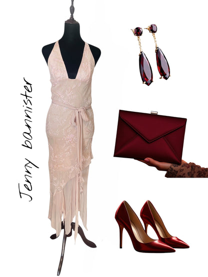 JENNY BANNISTER PINK BEADED SILK DRESS | 10