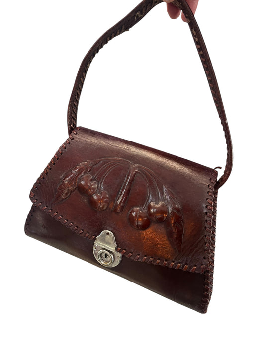 BROWN CHERRY LEATHER HANDBAG