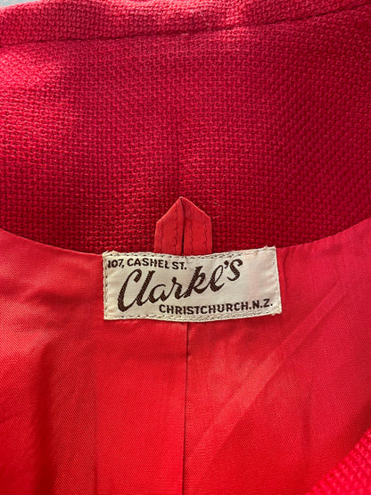 CLARKES (CHCH) RED WOOL 60s COAT SZ 12