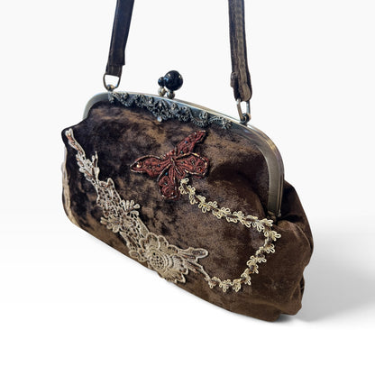 BROWN VELVET SHOULDER BAG