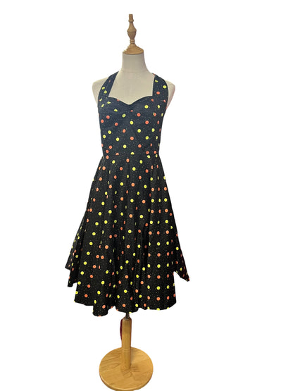 BLACK RED & YELLOW POLKADOT DRESS | S