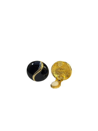 BARCS BLACK ENAMEL CLIP ON EARRINGS