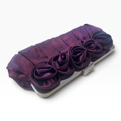 AUBERGINE ROSETTE EVENING BAG