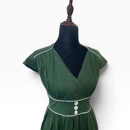 LINDY BOP GREEN CONTRAST DRESS | 12