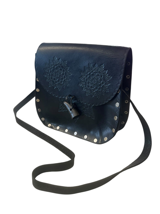 BLACK TOOLED LEATHER BAG