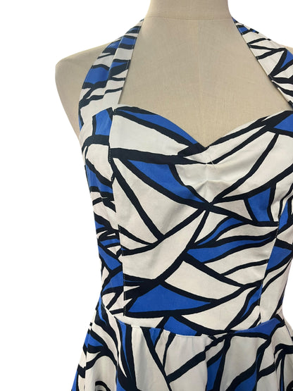 BLUE & WHITE GEOMETRIC DRESS | M