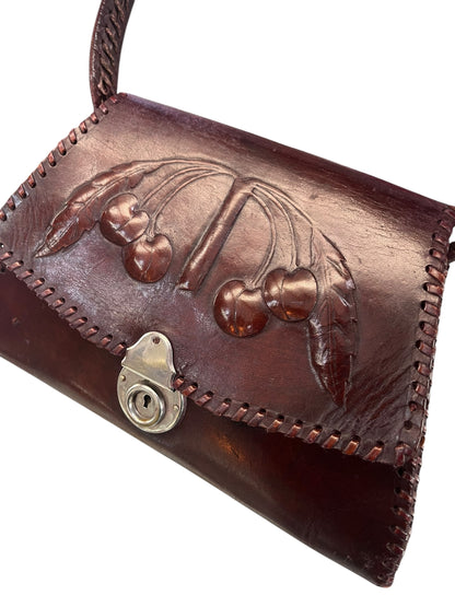 BROWN CHERRY LEATHER HANDBAG