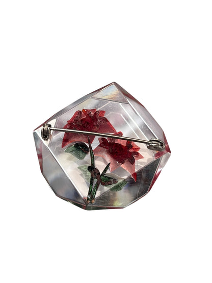 PRINCESS CUT ROSE LUCITE BROOCH