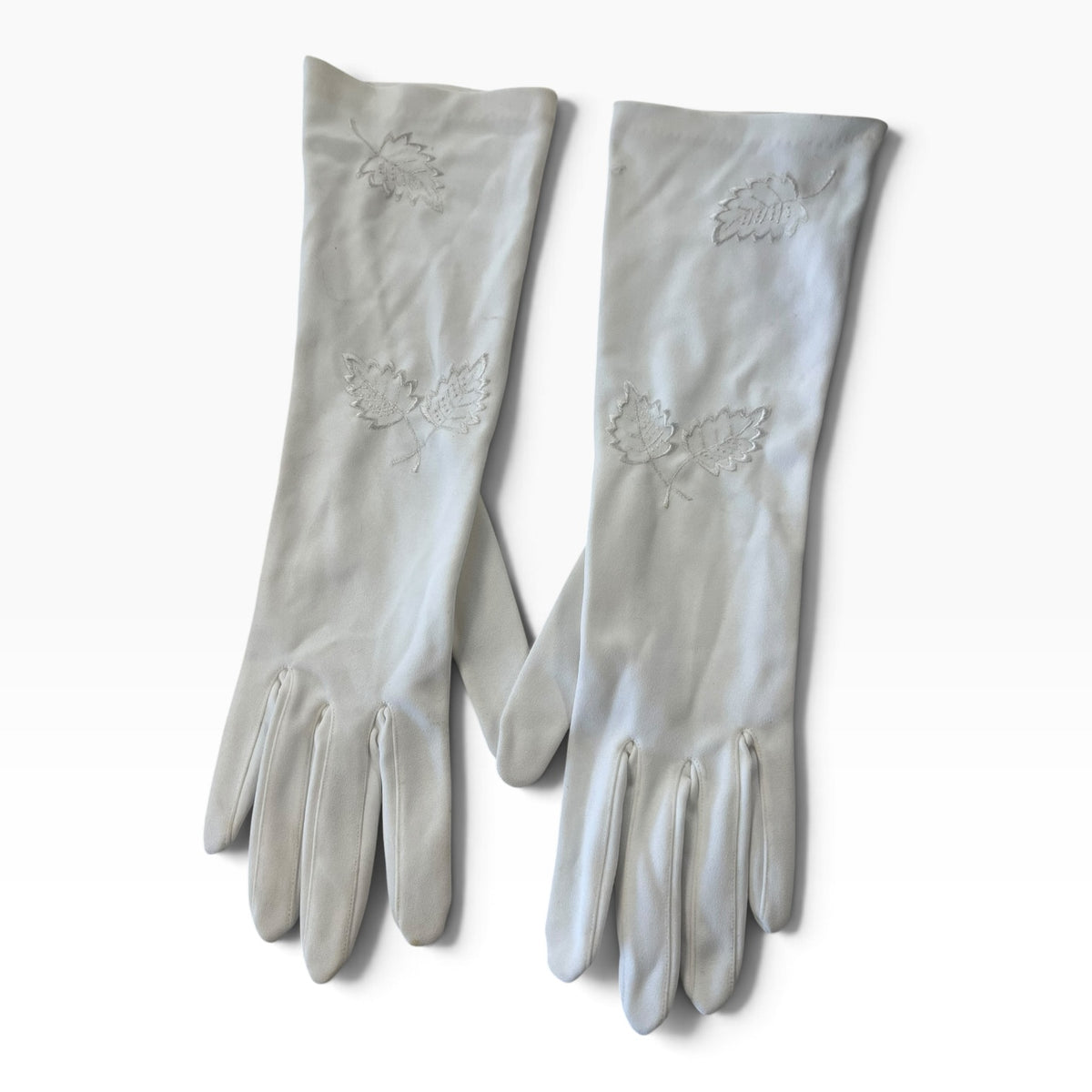 WHITE LEAF EMBROIDERED GLOVES