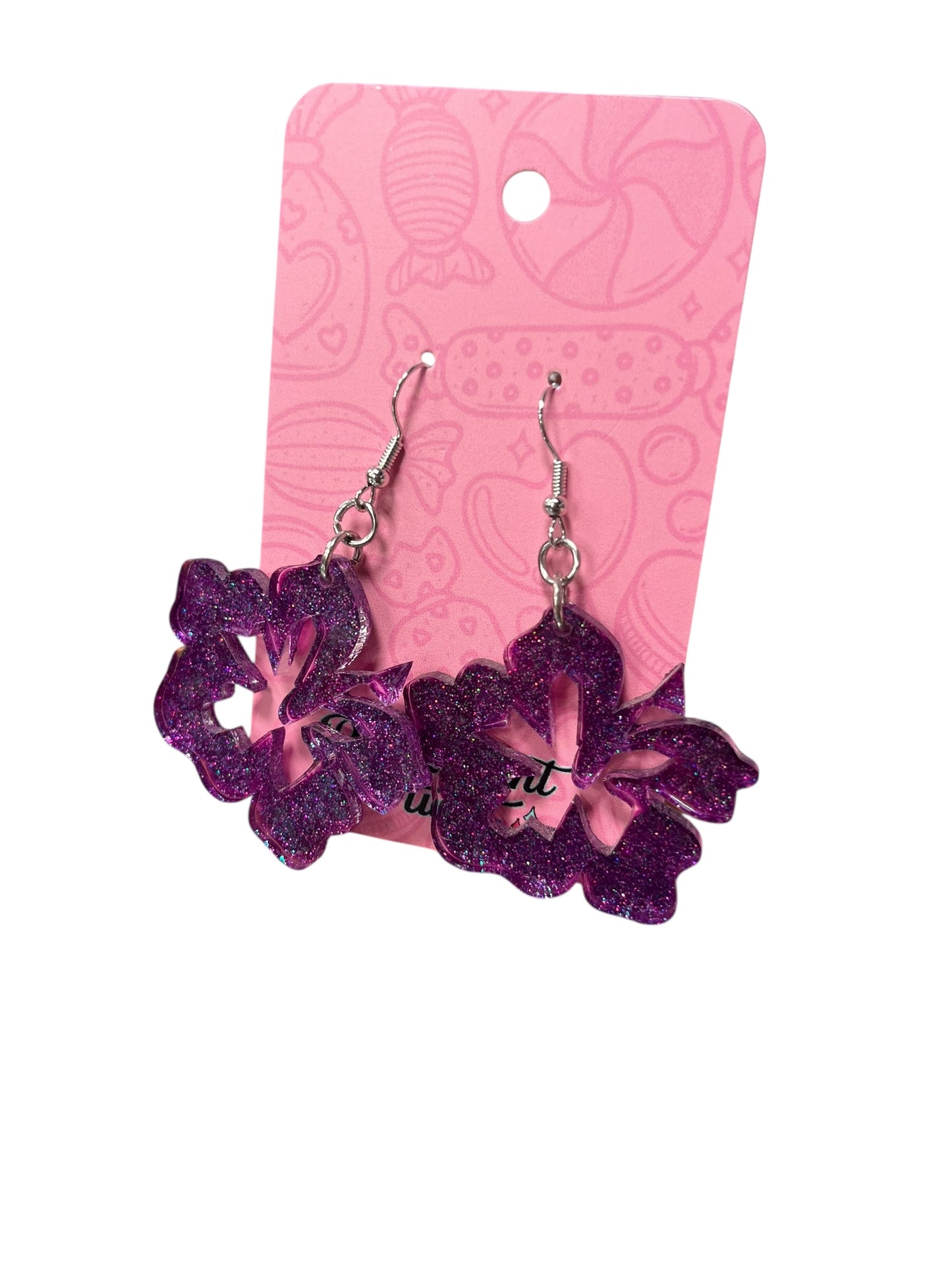 PURPLE HIBISCUS GLITTER EARRINGS
