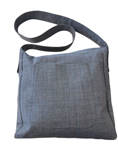 BLUE GREY RECYCLED SUIT JACKET SATCHEL