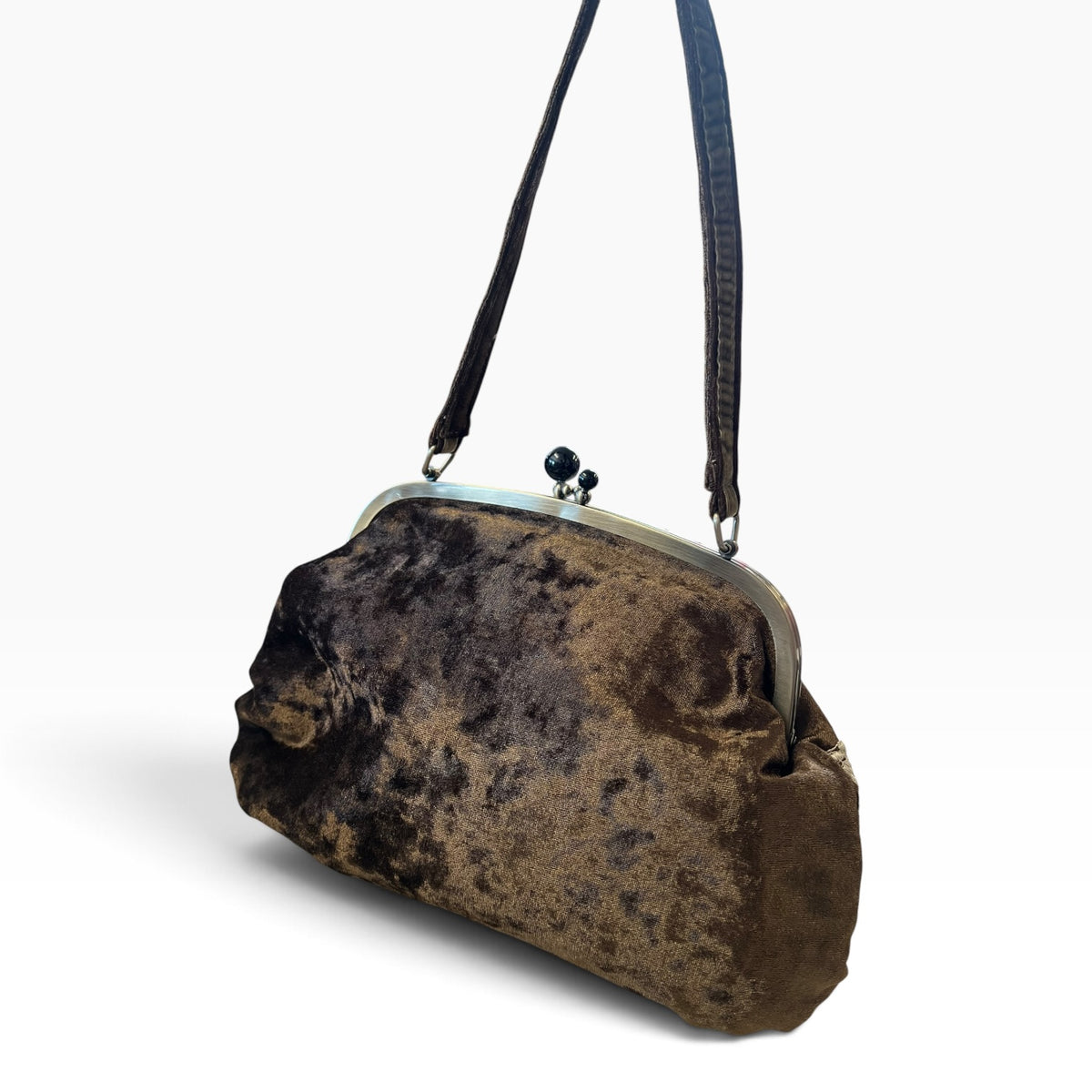 BROWN VELVET SHOULDER BAG