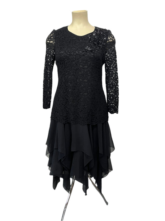 HOPFNER (model) 80s BLACK LACE LAYERED DRESS sz 16