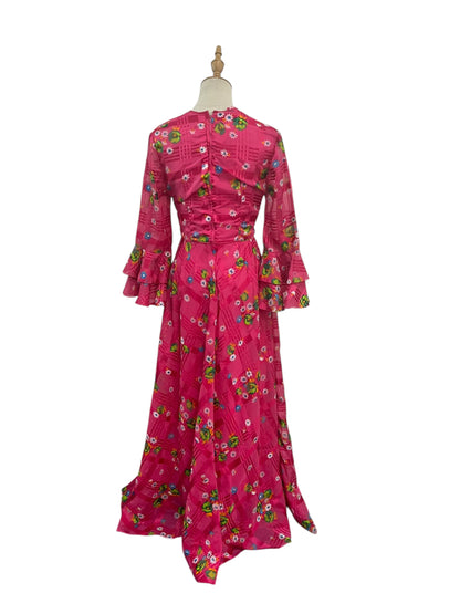PINK DAISY RUFFLE 70S DRESS SZ 10