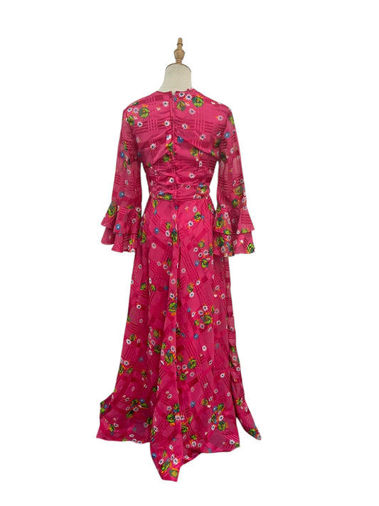 PINK DAISY RUFFLE 70S DRESS SZ 10