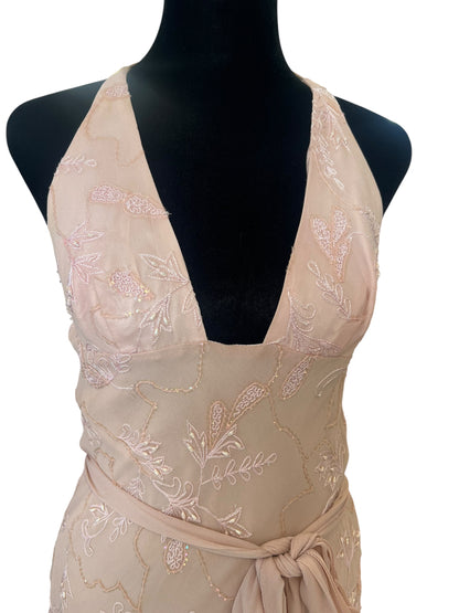 JENNY BANNISTER PINK BEADED SILK DRESS | 10
