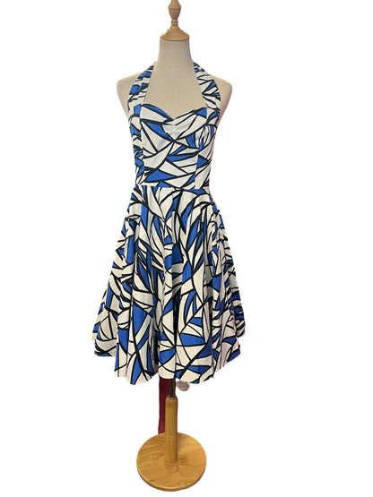 BLUE & WHITE GEOMETRIC DRESS | M