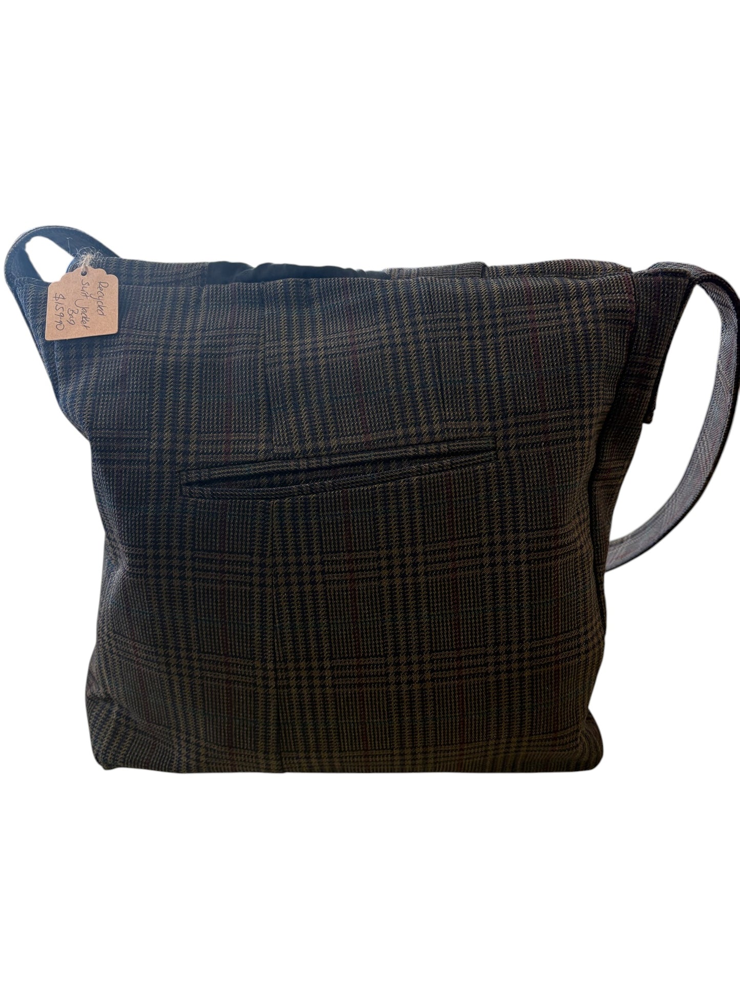 BROWN PLAID RECYCLED SUIT JACKET SATCHEL