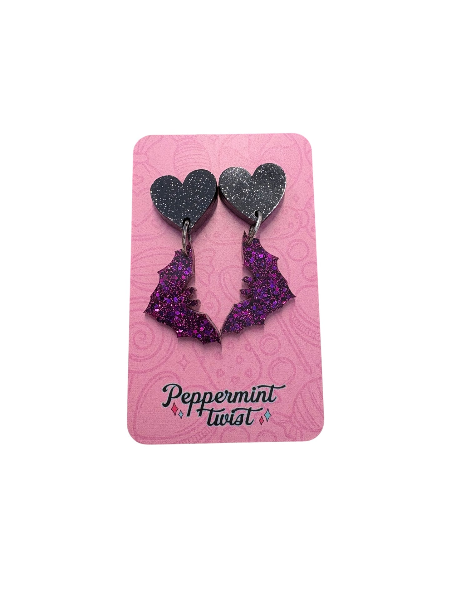 HEART BAT HANGING STUDS (PURPLE)