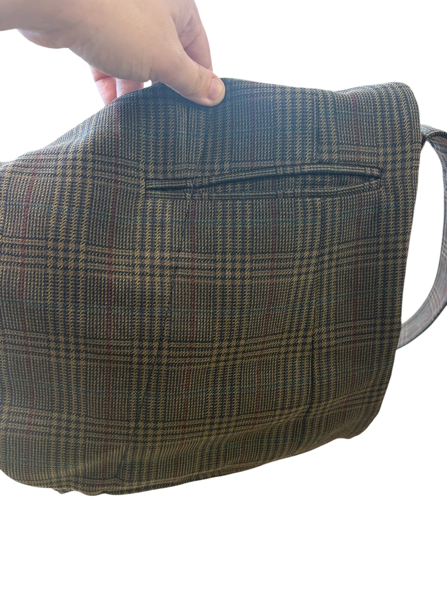 BROWN PLAID RECYCLED SUIT JACKET SATCHEL
