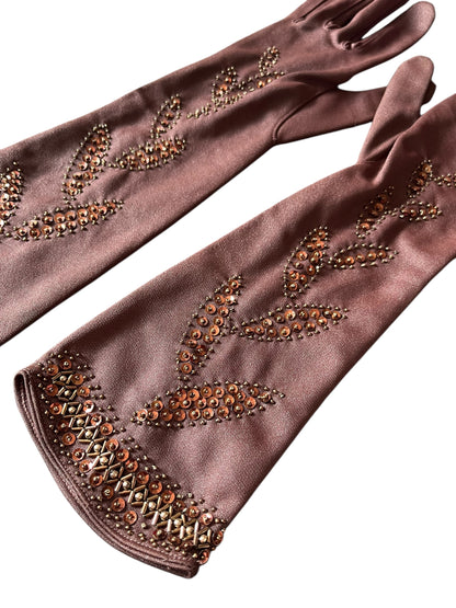 PERSONALITY BROWN SEQUIN GLOVES | 7.5